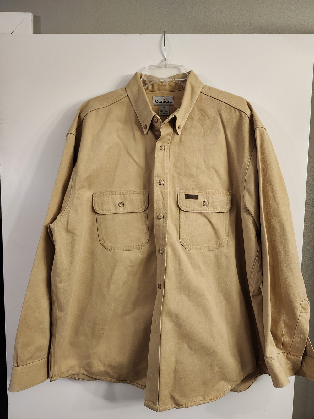 Carhartt Men's Tan Work Shirt – Heavy-Duty Button-Up